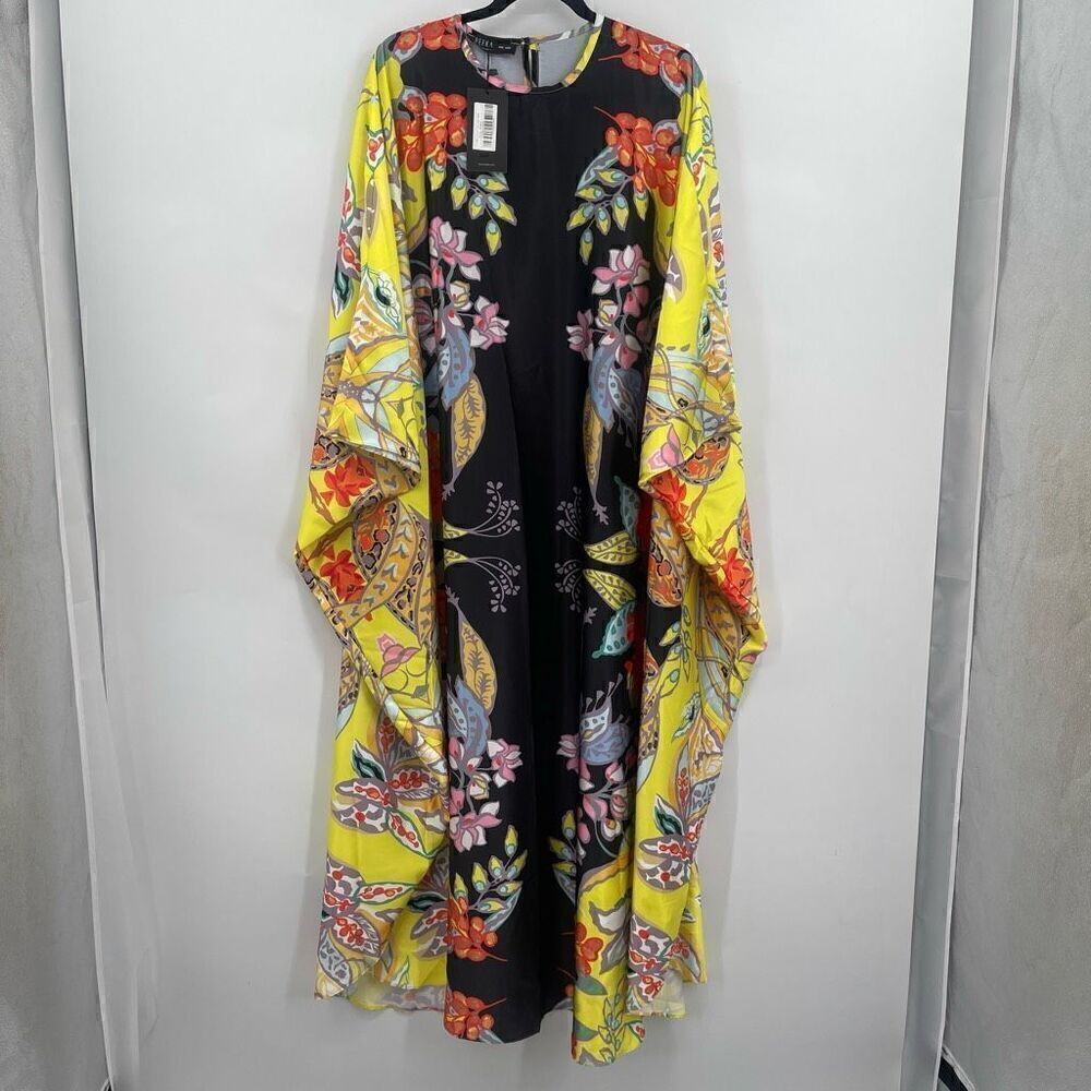 Refka Multicolor Floral Sari Siyah Standart Kaftan Maxi Dress One Size NWT